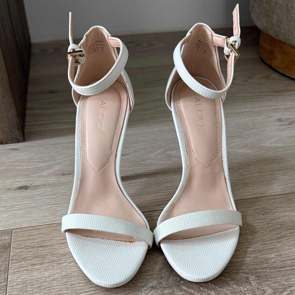 Aldo Elegant White Ankle Strap Heels - Picture 3 of 6